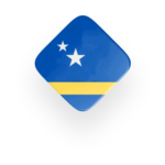 Curacao flag icon in a rhombus shape with a blue background, two white stars, and a yellow horizontal stripe