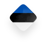 Estonia flag icon with blue, black, and white horizontal stripes in a rhombus shape