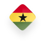Ghana flag icon in a rhombus shape with red, yellow, and green horizontal stripes and a black star in the center