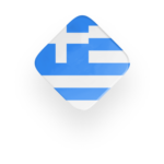Greece flag icon in a rhombus shape with blue and white stripes and a white cross on a blue square