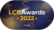 LCB Awards 2022 logo with a blue background and golden trophy accents
