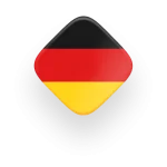 Germany flag icon in a rhombus shape with horizontal stripes of black, red, and yellow