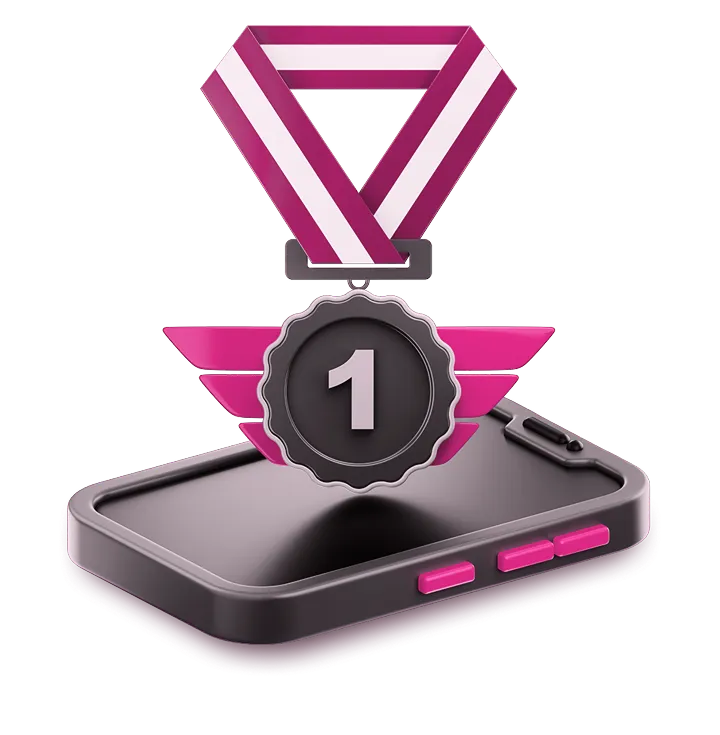 cellphone with a medal hanging in the purple and white colours of the SOFTSWISS Jackport Aggregator