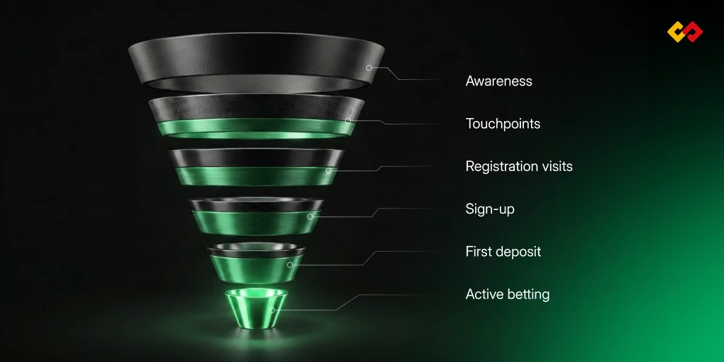 a typical sportsbook lead generation funnel in green and black colours