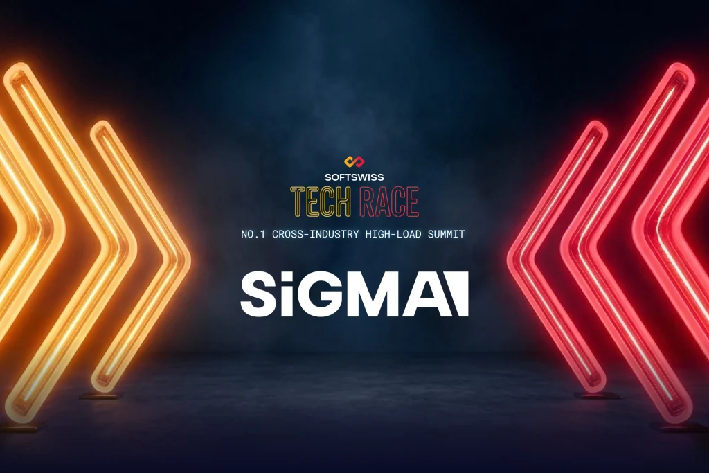 dark navy background, yellow and red lines on the sides, Tech Race logo. SiGMA logo