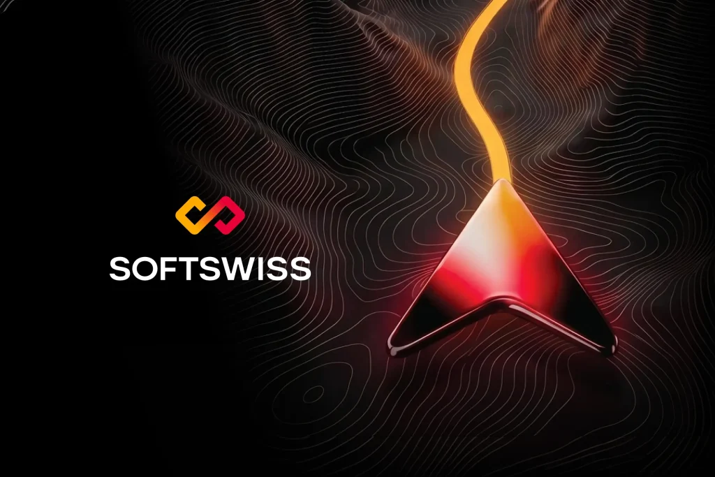 black mountains, SOFTSWISS logo, cursor red and yellow