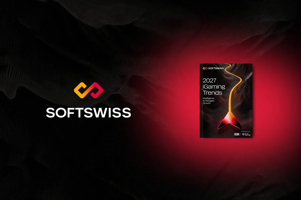 black and red background, SOFTSWISS logo, iGaming Trends cover